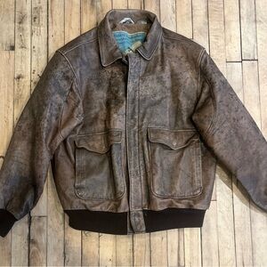 Vintage Aeropostale Y2K Men's Leather Bomber Jacket CompagnieGenerale Aviator 44